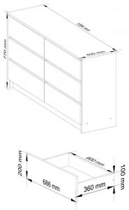 Komód - Akord Furniture K140-6 - fehér