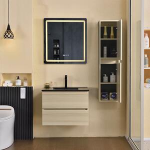 HD HongKong Sonoma 60 komplett fürdőszoba bútor szett fali mosdószekrénnyel, fekete slim mosdóval, tükörrel és magas szekrénnyel
