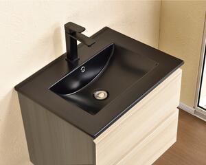 HD HongKong Sonoma 60 komplett fürdőszoba bútor fali mosdószekrénnyel, fekete slim mosdóval és tükörrel