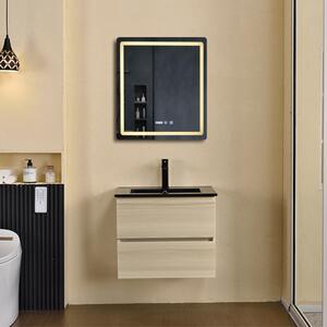 HongKong Sonoma 60 komplett fürdőszoba bútor fali mosdószekrénnyel, fekete slim mosdóval és tükörrel