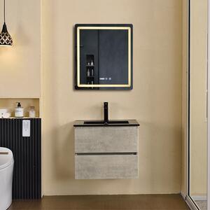 HD HongKong Loft Beton 60 komplett fürdőszoba bútor fali mosdószekrénnyel, fekete slim mosdóval és tükörrel