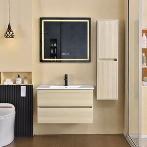 HongKong Sonoma 80 komplett fürdőszoba bútor szett fali mosdószekrénnyel, kerámia mosdóval, tükörrel és magas szekrénnyel