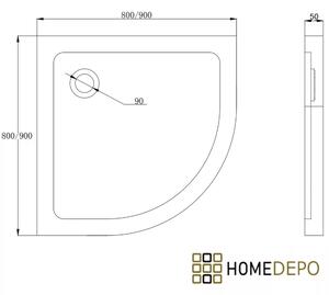 HD Slim 80x80 íves lapos akril zuhanytálca, 5 cm magas