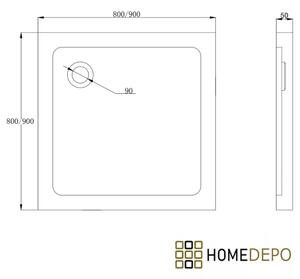 HD Slim 80x80 szögletes lapos akril zuhanytálca, 5 cm magas