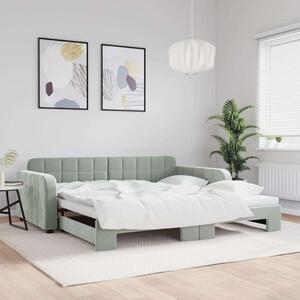 VidaXL világosszürke kihúzható bársony heverő 100 x 200 cm