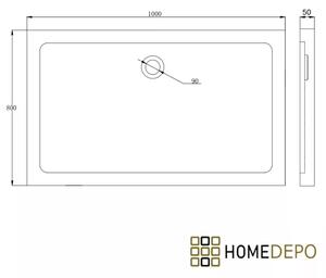 HD Slim 100x80 aszimmetrikus szögletes lapos akril zuhanytálca, 5 cm magas