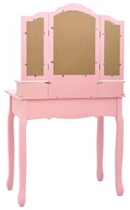 VidaXL rózsaszín császárfa fésülködőasztal-szett ülőkével 80x69x141 cm