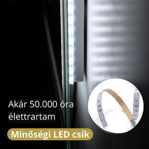 Split 60 cm széles fali kerek LED okostükör ambient világítással, érintőkapcsolóval, digitális órával és páramentesítő funkcióval
