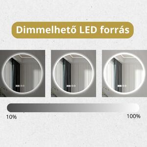 Sofia 80 cm széles fali kerek LED okostükör ambient világítással, érintőkapcsolóval, digitális órával és páramentesítő funkcióval