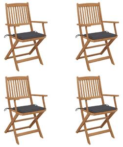 VidaXL 4 db összecsukható tömör akácfa kerti szék párnákkal