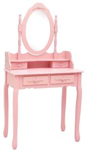 VidaXL rózsaszín császárfa fésülködőasztal-szett ülőkével 75x69x140 cm