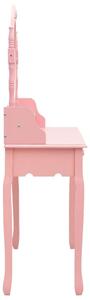 VidaXL rózsaszín császárfa fésülködőasztal-szett ülőkével 75x69x140 cm