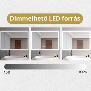 Verona 120 cm széles fali szögletes LED okostükör ambient világítással, érintőkapcsolóval, digitális órával és páramentesítő funkcióval