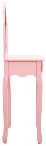VidaXL rózsaszín császárfa MDF fésülködőasztal ülőkével 65x36x128 cm