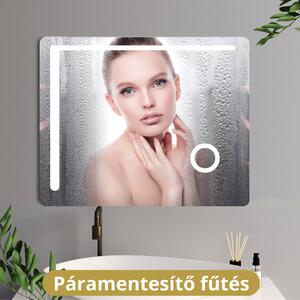 HD Bari 100 cm széles fali szögletes LED okostükör kozmetikai tükörrel, érintőkapcsolóval, digitális órával és páramentesítő funkcióval