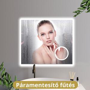 HD Arezzo 80 cm széles fali szögletes LED okostükör kozmetikai tükörrel, ambient világítással, érintőkapcsolóval, digitális órával és páramentesítő funkcióval