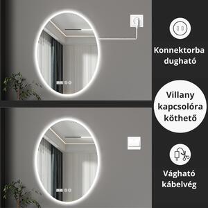 York 60 cm széles fali ovális LED okostükör ambient világítással, érintőkapcsolóval, digitális órával és páramentesítő funkcióval