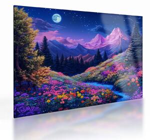 Üveg kép - Lila táj teljes holdfénynél (70x50 cm)