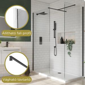 HD Arlo Black Kombi Walk-In zuhanyfal, 80x70 cm, 8 mm vastag vízlepergető biztonsági üveggel, 200 cm magas, fekete profillal és távtartóval