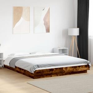 Füstös tölgy színű szerelt fa ágykeret LED-del 160 x 200 cm