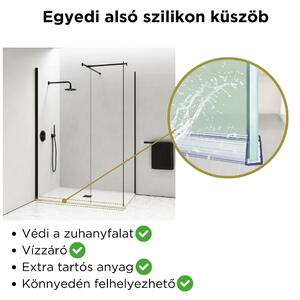 HD Arlo Black Kombi Walk-In zuhanyfal 8 mm vastag vízlepergető biztonsági üveggel, 200 cm magas, fekete profillal és távtartóval