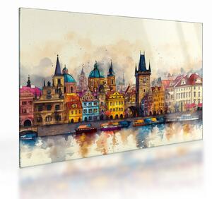 Üveg kép - Ősz a festett városban (70x50 cm)