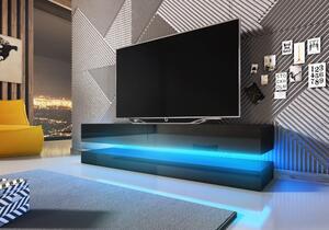 Fly TV szekrény, 140 cm-es fekete/fekete, kék LED hangulatvilágítással