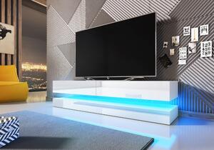 Fly TV szekrény, 140 cm-es fehér/fehér, kék LED hangulatvilágítással