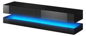 Fly TV szekrény, 140 cm-es fekete/fekete, kék LED hangulatvilágítással