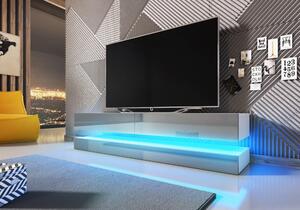 Fly TV szekrény, 140 cm-es szürke/fehér, kék LED hangulatvilágítással