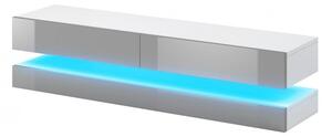 Fly TV szekrény, 140 cm-es szürke/fehér, kék LED hangulatvilágítással