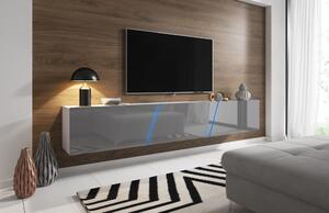 Slant 240 cm-es TV szekrény, szürke/fehér, tetszőleges színű LED hangulatvilágítással