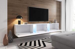 Slant 240 cm-es TV szekrény, fehér/fehér, tetszőleges színű LED hangulatvilágítással