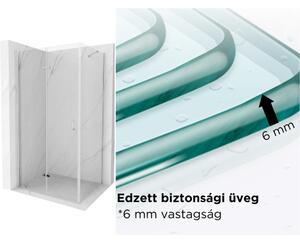 HD Porto 100x80 aszimmetrikus szögletes összecsukható nyílóajtós zuhanykabin 6 mm vastag vízlepergető biztonsági üveggel, krómozott elemekkel, 195 cm magas