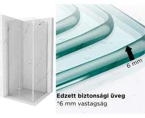 HD Porto 70x90 aszimmetrikus szögletes összecsukható nyílóajtós zuhanykabin 6 mm vastag vízlepergető biztonsági üveggel, krómozott elemekkel, 195 cm magas