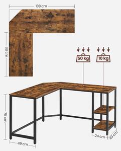 Sarok íróasztal / számítógépasztal + polc - Vasagle Loft - 138 x 138 cm