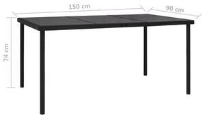 VidaXL fekete acél kerti asztal üveg asztallappal 150 x 90 x 74 cm