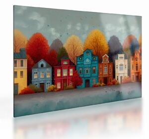 Üveg kép - Festett őszi város (70x50 cm)