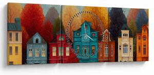 Kép - Festett őszi város (órával) (90x30 cm)