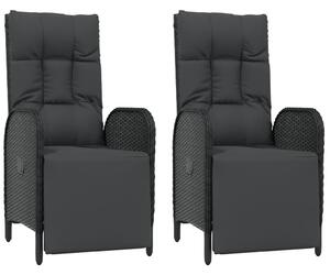 VidaXL 2 db fekete polyrattan dönthető kültéri szék párnával