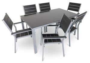 Fargo 2 kerti asztalkészlet, téglalap - 6 üléses, fekete / szürke
