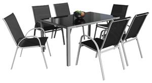Lucio 2 kerti asztalkészlet, téglalap - 6 üléses, fekete / szürke