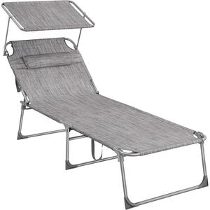 SONGMICS összecsukható napozóágy napellenzővel és fejtámlával, 4 pozícióban állítható háttámla, max. 150 kg, 200x71x38 cm, szürke