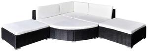 Polyrattan Kerti Bútorszett - 6 részes, Fekete