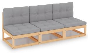 VidaXL háromszemélyes tömör fenyőfa kanapé párnákkal