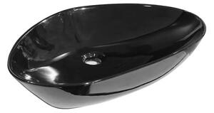 Diplon 58,5 cm széles pultra ültethető fényes fekete ovális kerámia mosdókagyló, 58,5x38,5x14 cm