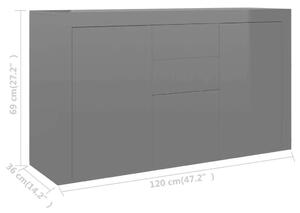 VidaXL magasfényű szürke forgácslap tálalószekrény 120 x 36 x 69 cm