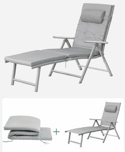 SONGMICS összecsukható napozóágy vastag matracgal és támaszfejjel, állítható háttámlával, maximum 150 kg, 183x60x39 cm, szürke