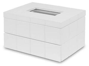 Fa ékszertartó doboz fiókkal - fehér kockás - 16x9,5x12,5 cm