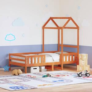 Viaszbarna tömör fenyőfa ágykeret tetővel 80 x 200 cm